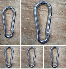 5 PACK~Large Carabiner Clip 4 1/2 Inch Heavy Duty Stainless Steel Spring Snap