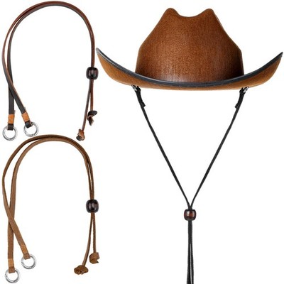 3 Pieces Leather Hat Chin Strap Stampede Strings for Cowboy Hats Removable Loop