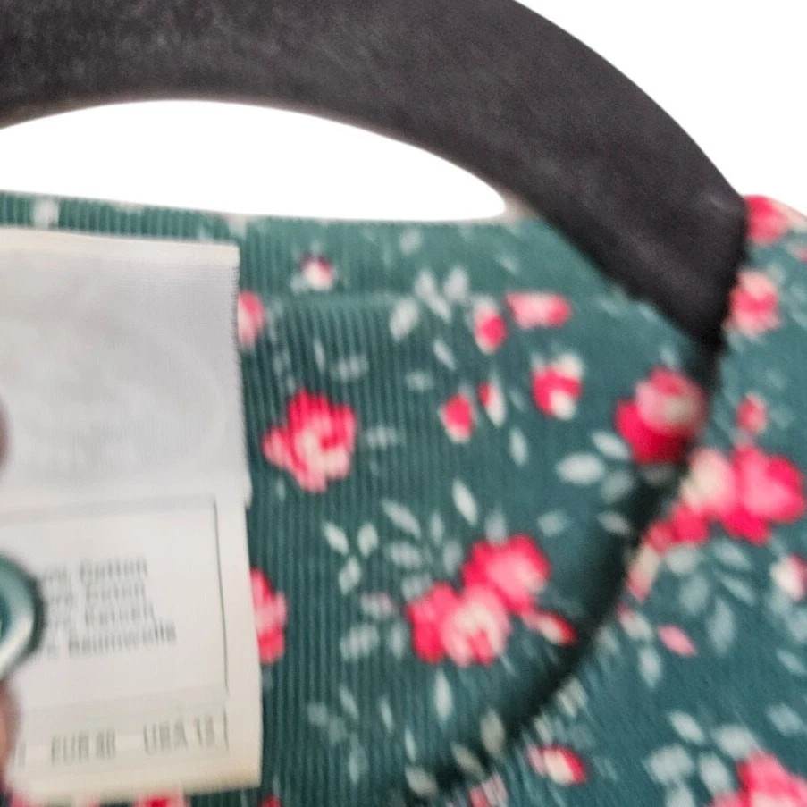 Vintage 90s Laura Ashley 14 Green Corduroy Floral Cottage Dress Modest Cotton - Image 2 of 4
