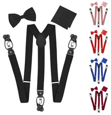 Men's Formal Adult Tuxedo Bow Tie Hanky Convertible Suspenders Gift Box Set