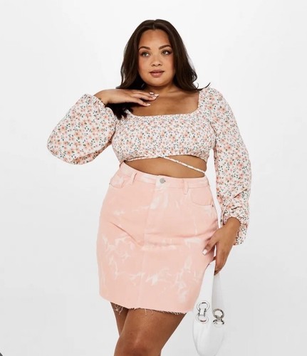 Missguided Top Size 20 Shirred Crop Puff Sleeve Blouse NEW With Tag
