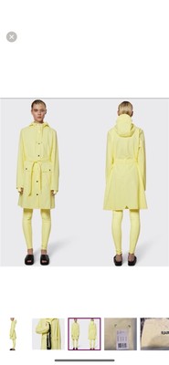 RAINS Curve W Jacket Straw Yellow Trench Coat Waterproof Size S NWT Msrp $140