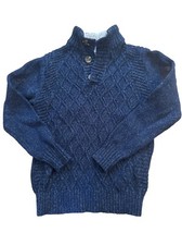 Cat Jack Henley Blue Sweater Boys Sm 6/7 W/ Sherpa Lined Neck 3 Button