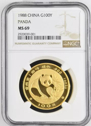 1988 CHINA G100Y PANDA NGC MS 69 TOP TOP 569 GRADED