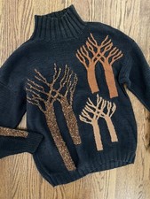 Vtg Hand Knit Arborist Tree Hugger Lover Black Ugly Christmas Sweater M L