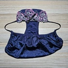 VTG Silky Nylon Panty Sissy Navy Blue String Bikini Pink Floral Brief Size Small