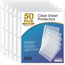 50Pack Sheet Protector 8.5 x 11 inch Non-Glare Clear Page Protectors for Binders