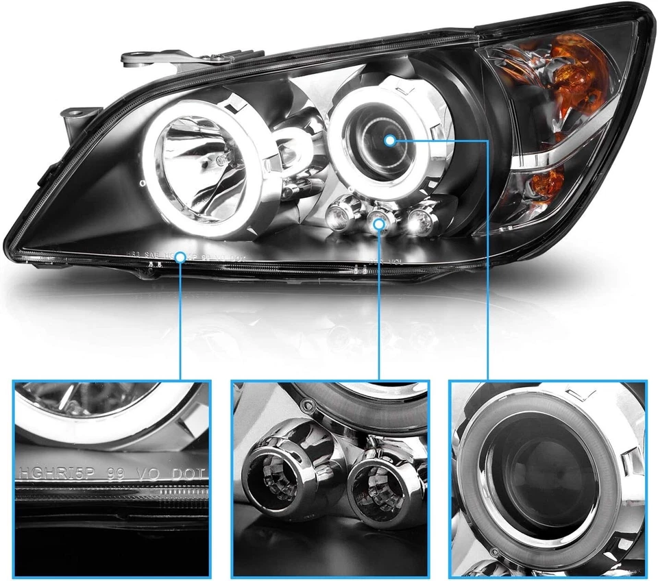 黑色投影仪前灯一对 Xtreme LED 光环适用于 2001 - 2005 年雷克萨斯 IS 300 — 第 3/4 张图片