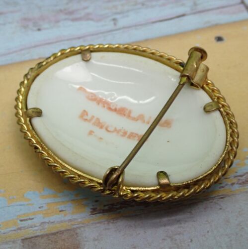 Antiguo Francés Limoges Porcelana Dama Retrato Pin Cuerda Firmado TAL CUAL - Imagen 5 de 7