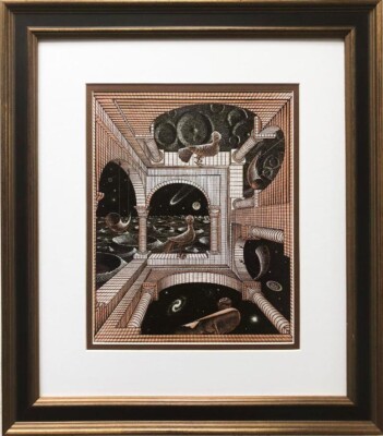    M.C.Escher ''Other World'' 1947 CUSTOM FRAMED Art Graphic Architect Bird Math