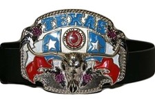 State of Texas Bull Skull Flags Crest TX United States Metal Belt Buckle