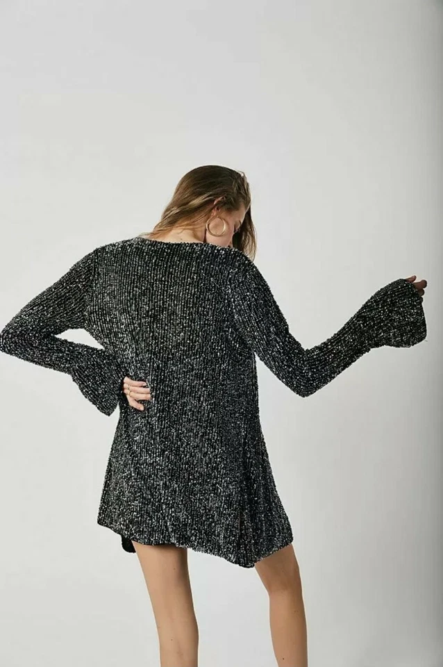 Free People Jacket Harley Sequin Jacket Cardigan. Black, Small, RRP $228 - Image 3 of 4