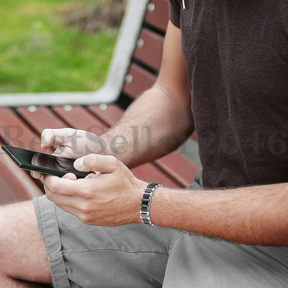 Pulseira de golfe masculina larga aço inoxidável 16 mm pulseira corrente 8,5" - Imagem 3 de 4