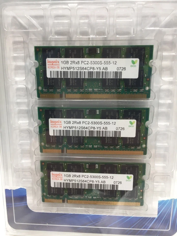 Hynix 1GB 2Rx8 PC2-5300S-555-12 Memory Ram HYMP512S64CP8-Y5 AB 0726 Crucial 3pk - Image 2 of 3