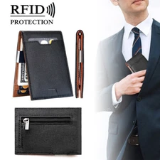 Mens Genuine Leather Front Pocket Wallet Money Clip Slim ID Credit Card Holder
