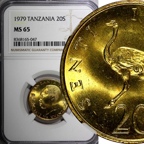 Tanzania Nickel-Brass 1979 20 Senti Ostrich NGC MS65 TOP GRADED KM# 2 (047)