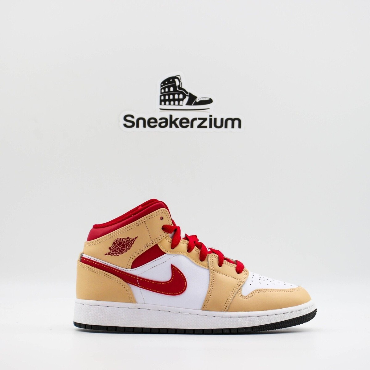 Nike Air Jordan 1 ベージュ/レッド Nike Air Jordan 1 Mid Beige Red White 554724-201 Men's or GS Sizes