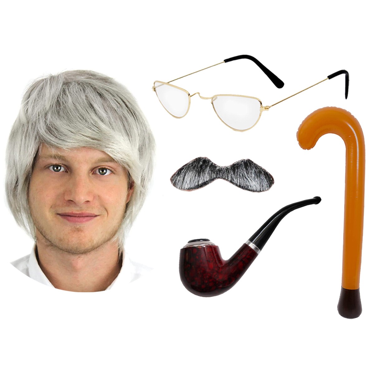 OLD MAN ACCESSORY FANCY DRESS SET INFLATABLE WALKING STICK NOVELTY FUNNY  GIFT