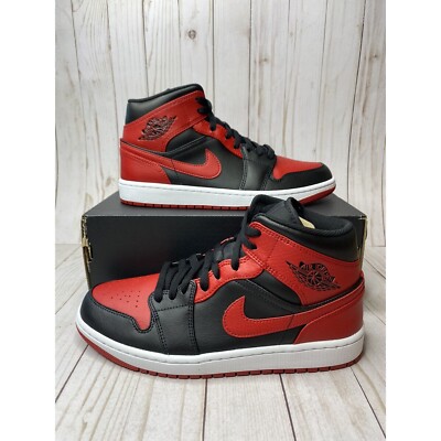Nike Air Jordan 1 Mid Banned Bred Mens Size 8.5 Black Gym Red White 554724-074