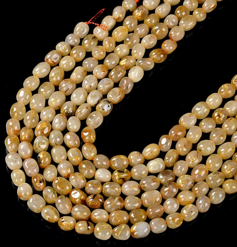 Pepita de guijarros de cuarzo rutilado dorado 10-11 mm 11-12 mm 12-13 mm cuentas (D198) - Imagen 3 de 3