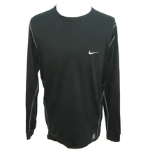NIKE Men's Size 2XL Solid Black Long Sleeve Athletic Dri-Fit T-Shirt Base Layer