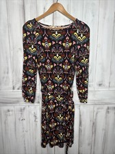 Boden Abigail Jersey Shift Dress Sz 2R French Navy Geo Whirl 3/4 Sleeve Stretch