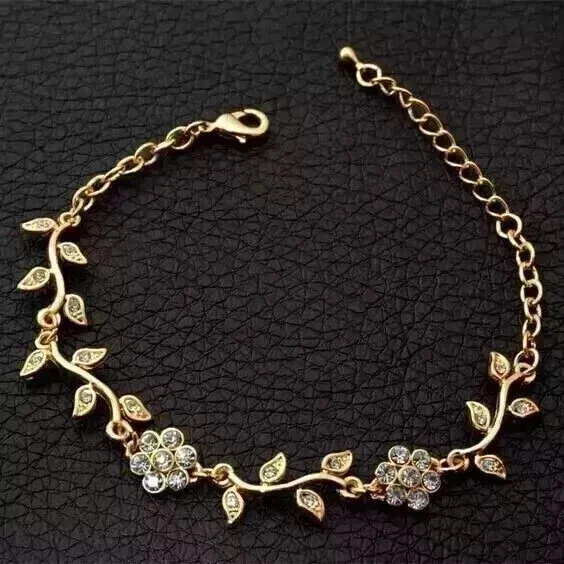 "Brazalete de flores para mujer de diamantes creados en laboratorio de corte redondo de 2 quilates enchapado en oro amarillo de 14 quilates 7,5""" Foto 3 de 3