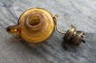 Vintage Amber Glass Oil Lamp Made In Hong Kong Base Only Fruit Motif On Base — photo 3
