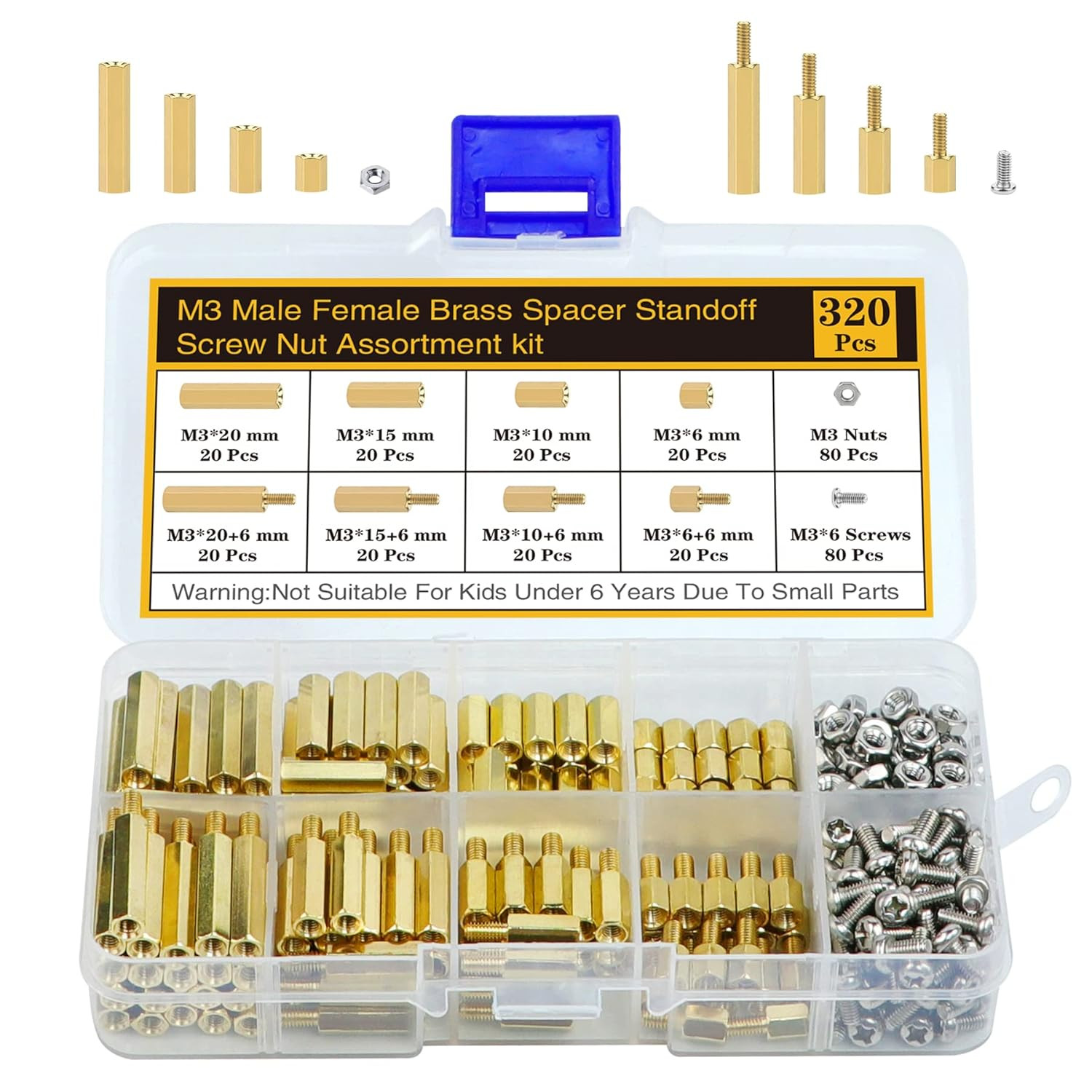 320Pcs M3 Motherboard Standoffs&Screws&Nuts Kit Male-Female Brass Spacer 