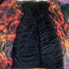 Fashion Nova Ruffle Black long Knee Dress 