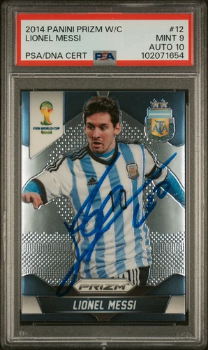 2014 PANINI PRIZM WORLD CUP #12 LIONEL MESSI PSA 9 AUTO 10