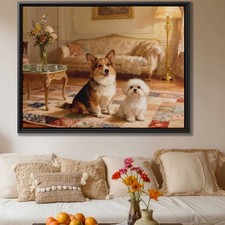 Cute Corgi Dog Oil Painting Canvas Wall Art Living Room Decor Pet Lover Artwork