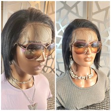 Short Black Wig 100 Human Hair Wig Straight Wig Freepart13x6 Remy Virgin Hair