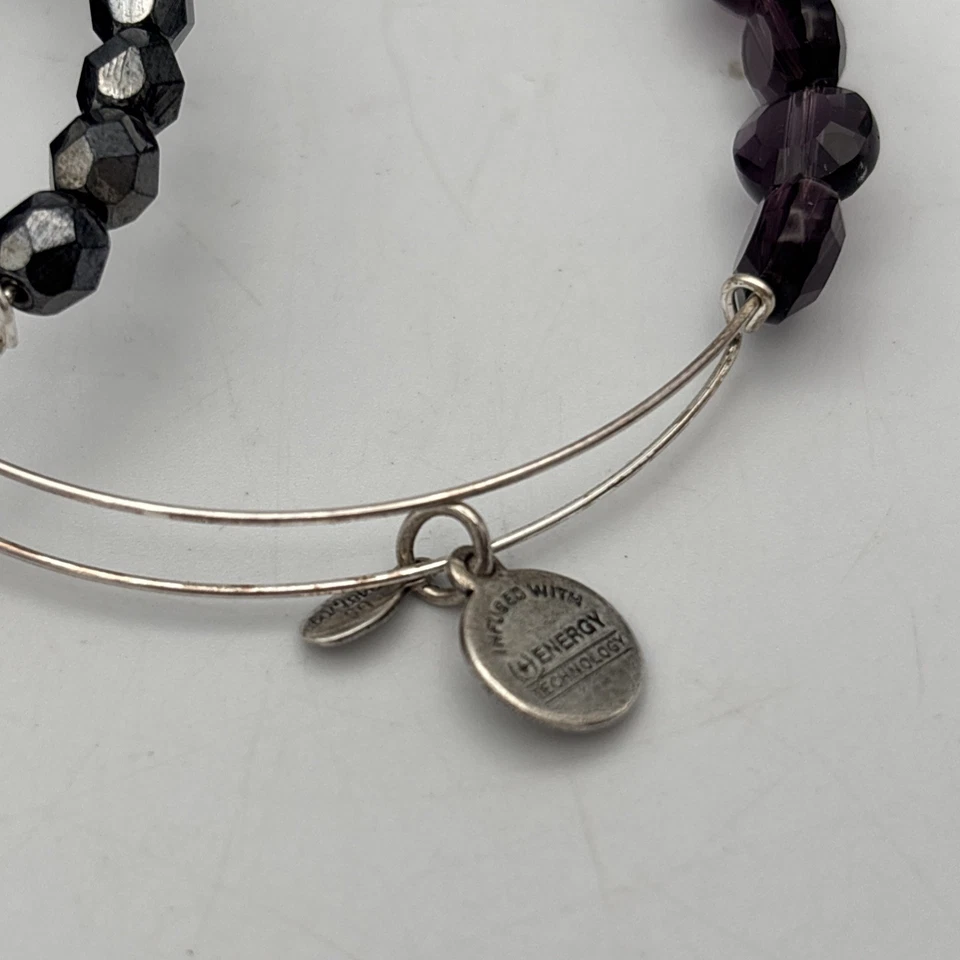 Juego de 2 pulseras deslizables Alex And Ani púrpura gris oscuro con cuentas plateadas Foto 3 de 4