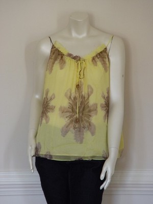 MILLY of NEW YORK SUN YELLOW DRAWSTRING NECKLINE TOP BLOUSE - NWT- US 10 - UK 14