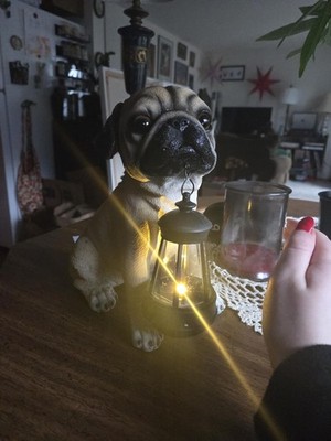 Solar Dog Garden Statue Pug Figurine Lantern Light Outdoor Decor 320 Afirst Yard