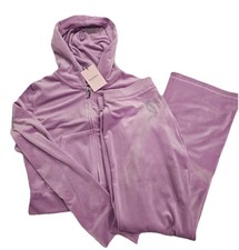 199 NWT JUICY COUTURE Velour Tracksuit Bling Y2k Hoodie Pant Violet Tull S