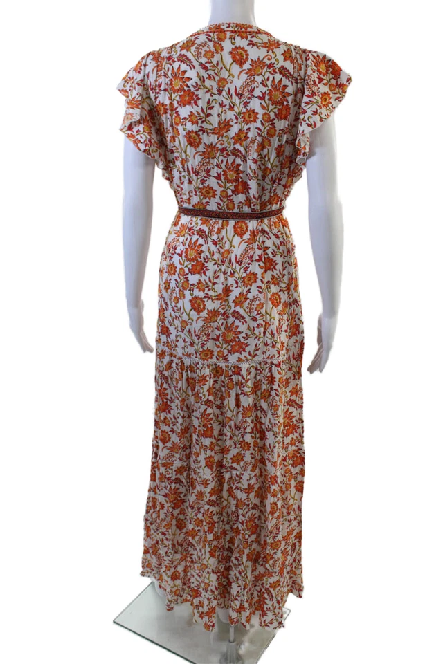 Poupette St. Barth Women Maxi Sundress White V-Neck Short Sleeve Floral Size XS - Image 3 of 4