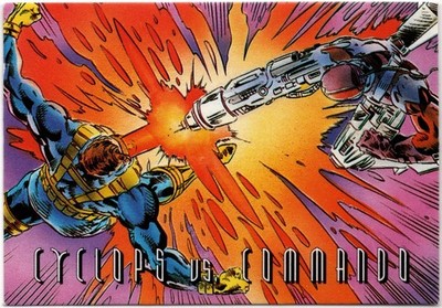 Marvel Hardee's X-Men Timegliders Trading Card #1 of 4 - Cyclops vs Commando