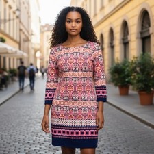 Vince Camuto Pink Geometric 3/4 Sleeve 6 Sheath Dress Workwear Career