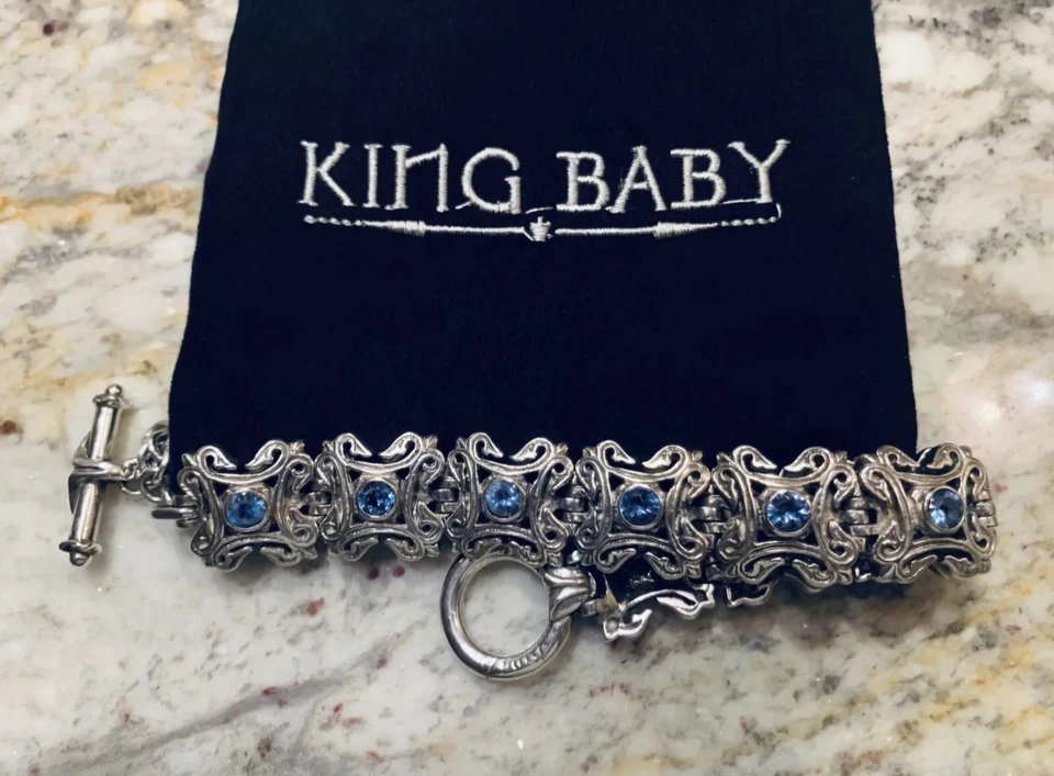 $4500 Vintage King Baby Studio Sterling Silver Blue Topaz 1 Of A Kind Bracelet  - Image 3 of 4