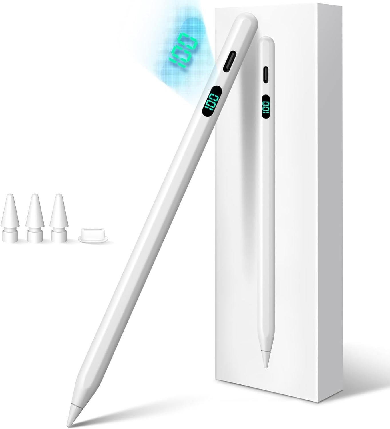 Stylus Pen for iPad 2025-2018 with LED Power Display Fast Charge,Palm white
