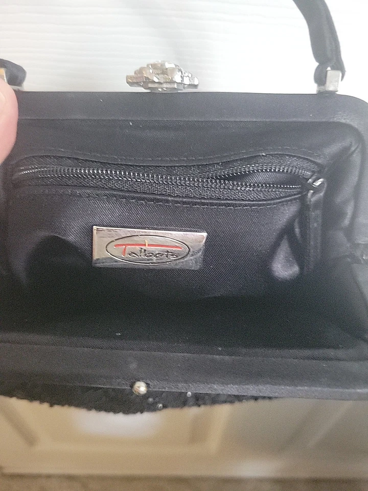 Cartera de satén Talbots negra con cuentas asa superior fecha noche Foto 3 de 4