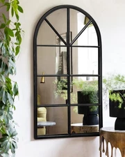 Arched Wall Mounted Mirror, 24"x42" Farmhouse Window Mirror with Iron Frame, ...