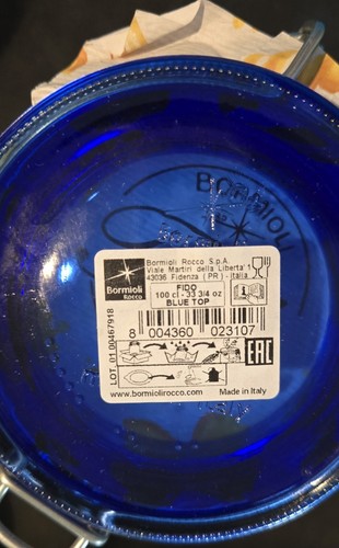 Bormioli Rocco Fido 33.75 oz Food Jar w/ Metal Clamp and Rubber Gasket, Blue Top - Picture 2 of 4