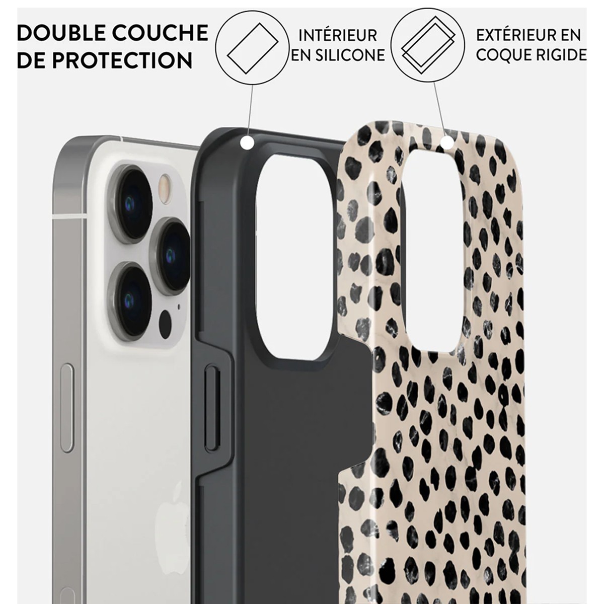 Coque iPhone 13 Pro Burga Amande Latte - Protection antichoc double couche beige - 3