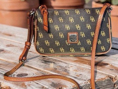 Dooney Bourke Gretta Lexi Dark Brown T Moro DB Logo Monogram Small Crossbody Bag