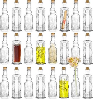 24 pcs Small Mini Clear Vinta Glass Bottles with Corks, Small Bud Vases,