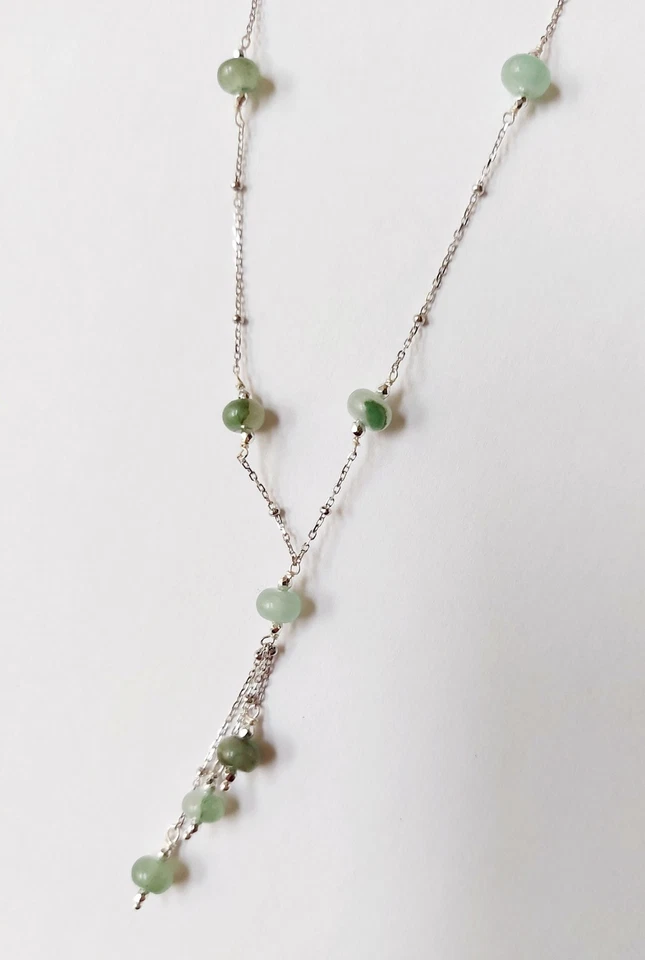Collana in argento 925 rodiata con giada verde a rondelle alternata ad ematite - Immagine 2 di 4