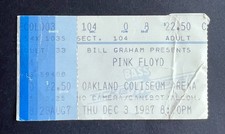 Biglietto concerto Pink Floyd 1987 Stub 12/3/87 Momentary Lapse Oakland Coliseum ca.
